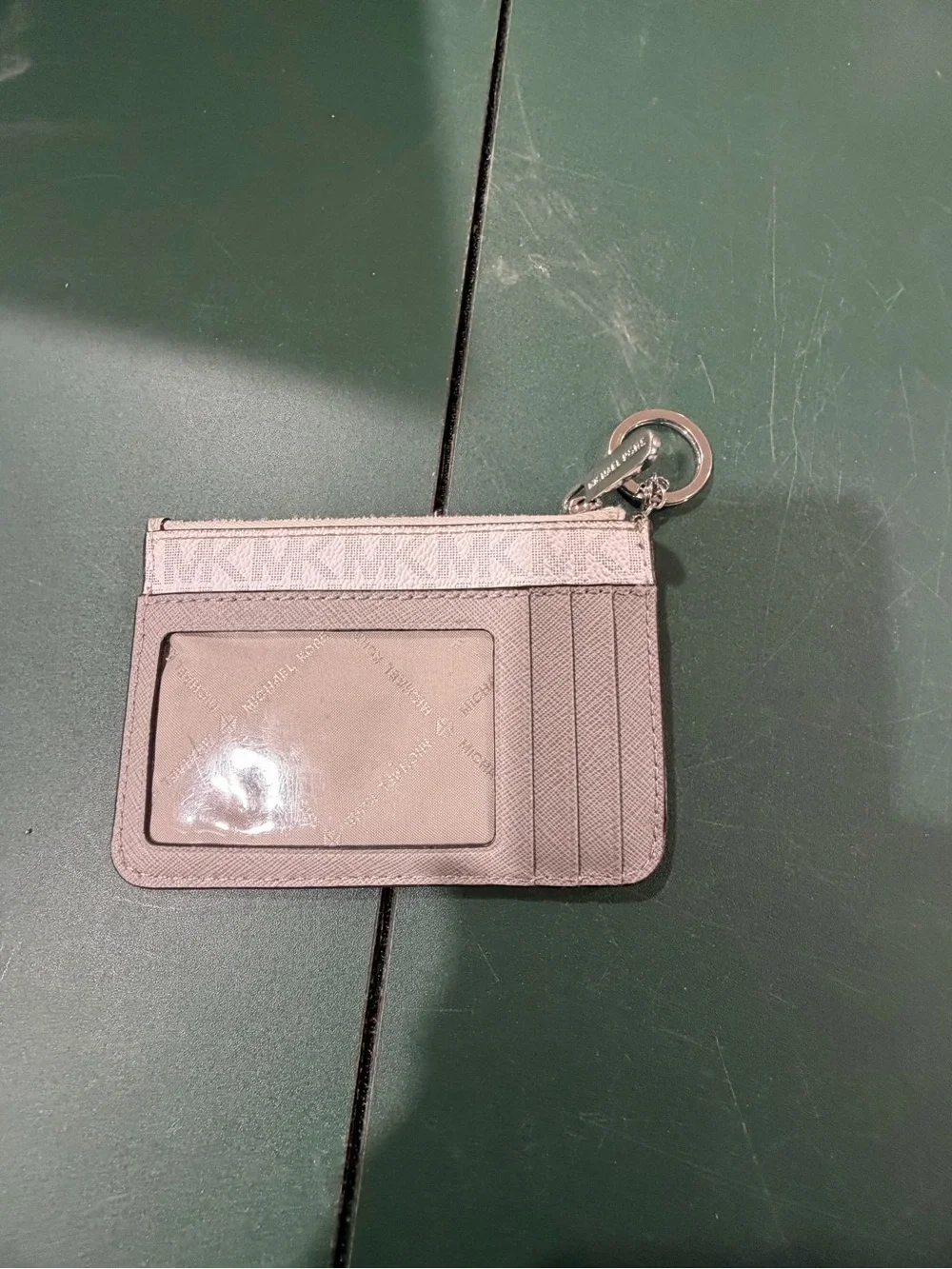 Michael Kors Gray-White Signature Zip Card Case with Key Ring